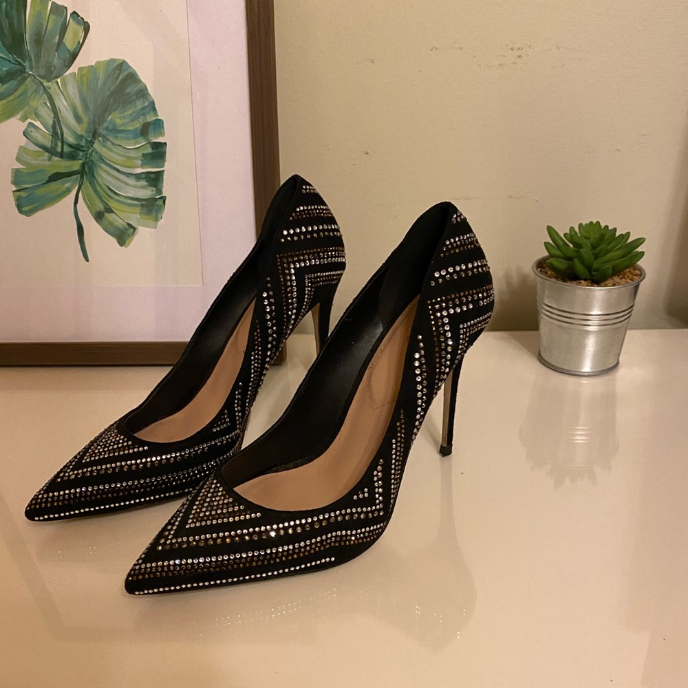 Black, silver & gold heels